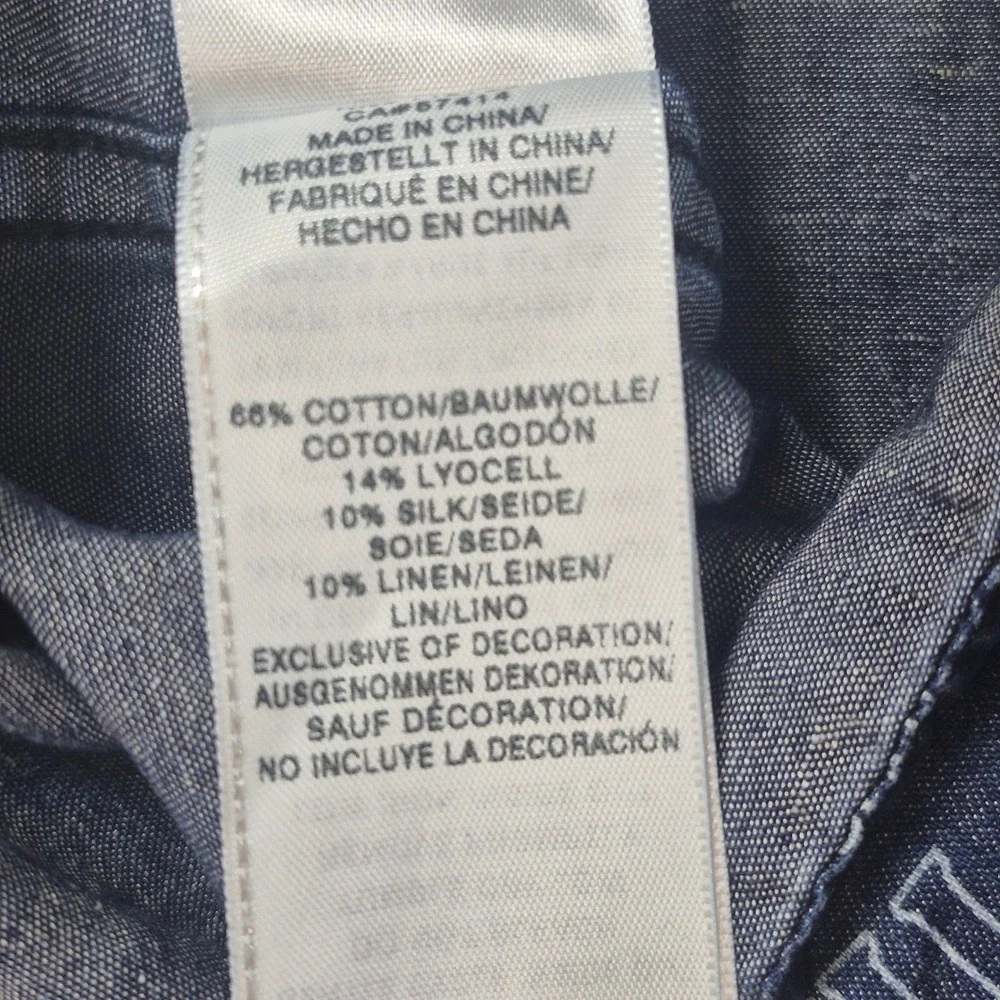 True Religion Button Up Shirt Mens 2XL Blue Cotton Silk Linen Blend Mono Print